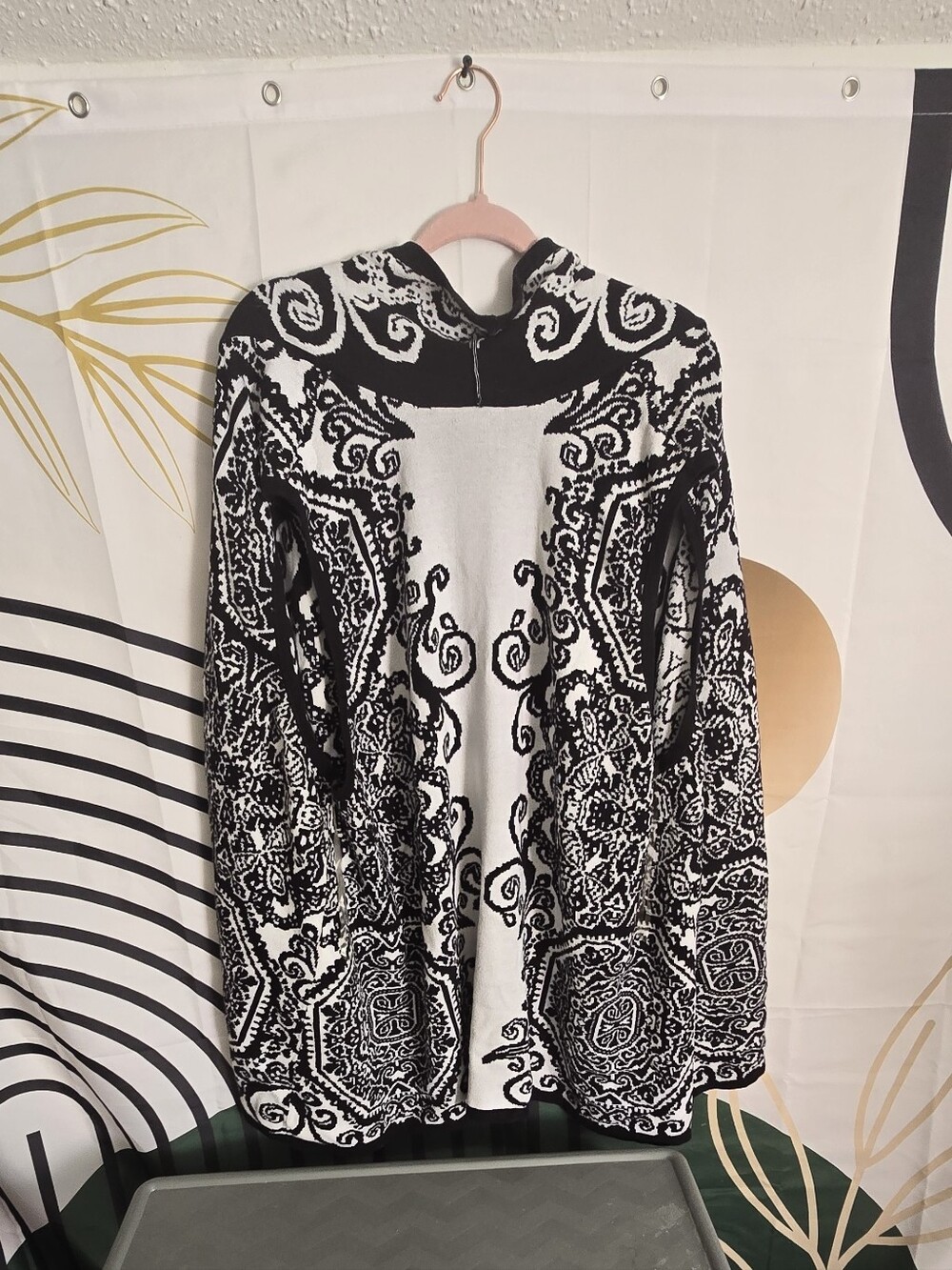 Catherines Black and White Patterned Knit Cardigan